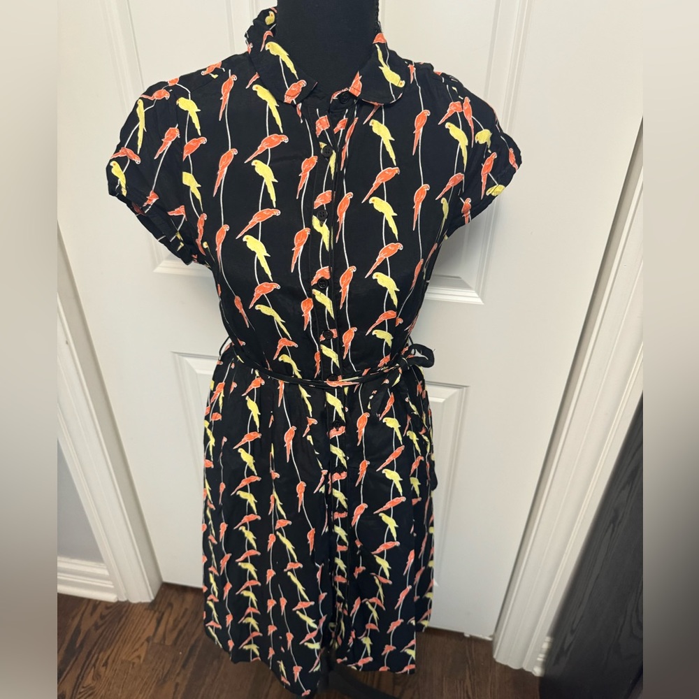 TU Parrots Print Tea Midi Dress Vintage Size 10 (best for Small) - Picture 4 of 9